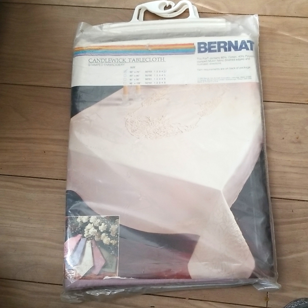 Vintage Bernat Lavender Candlewick Tablecloth 50x70 Stamped Kit